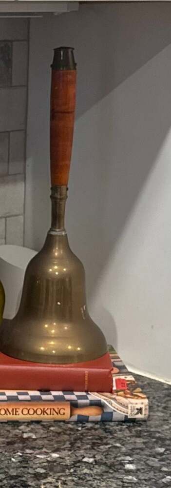 Vintage Large Brass School Bell with Wooden Handle
